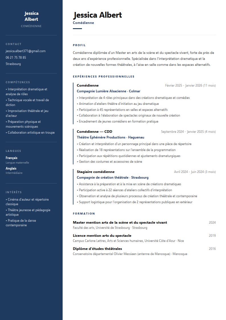 Jessica Albert — conservatoire puis université
