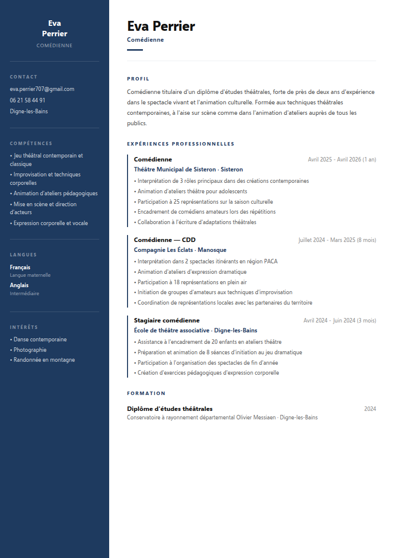 Eva Perrier — parcours mixte plateau et audiovisuel