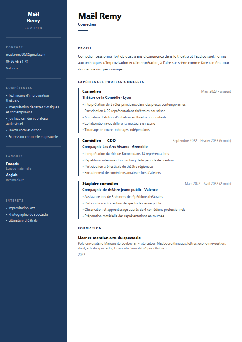 Maël Remy — parcours universitaire et pratique scénique continue
